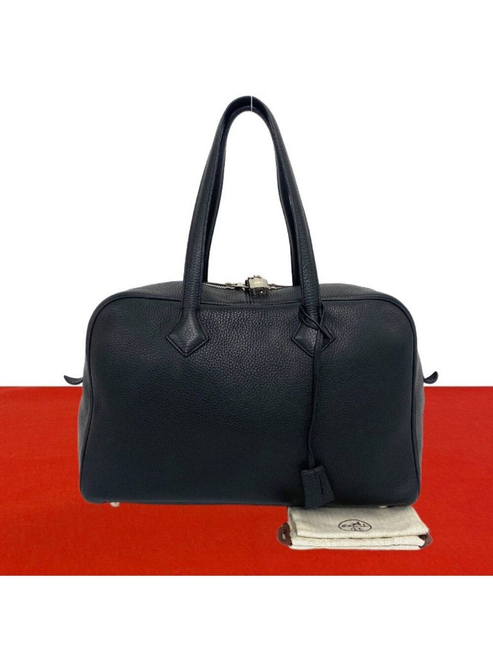 Hermes Viktoriia 35 Taurillon Clemence Leather Tote Black